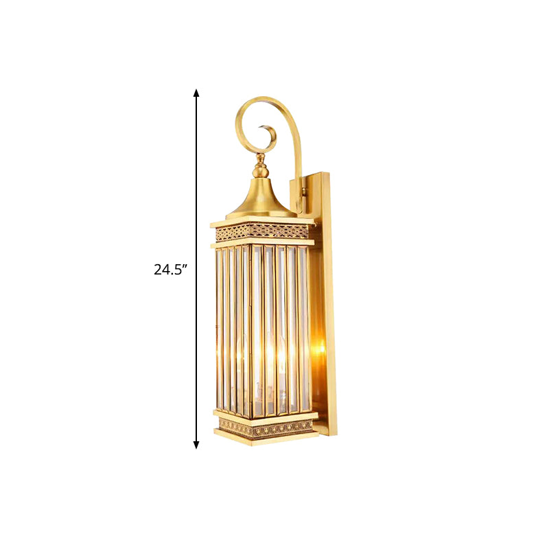 Traditional Rectangle Sconce Light 3-Bulb Metal Wall Lighting Fixture in Gold for Bedroom Clearhalo 'Wall Lamps & Sconces' 'Wall Lights' Lighting' 273281