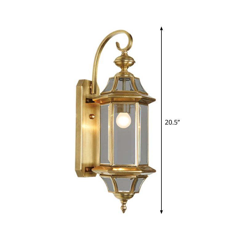 Traditionalism Lantern Wall Mount Light Single Bulb Metal Wall Lighting Fixture in Gold Clearhalo 'Wall Lamps & Sconces' 'Wall Lights' Lighting' 273287