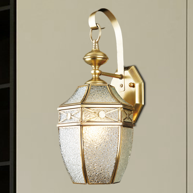 Traditional Lantern Sconce Light 1-Bulb Metal Wall Lighting Fixture in Brass for Outdoor Clearhalo 'Wall Lamps & Sconces' 'Wall Lights' Lighting' 273383