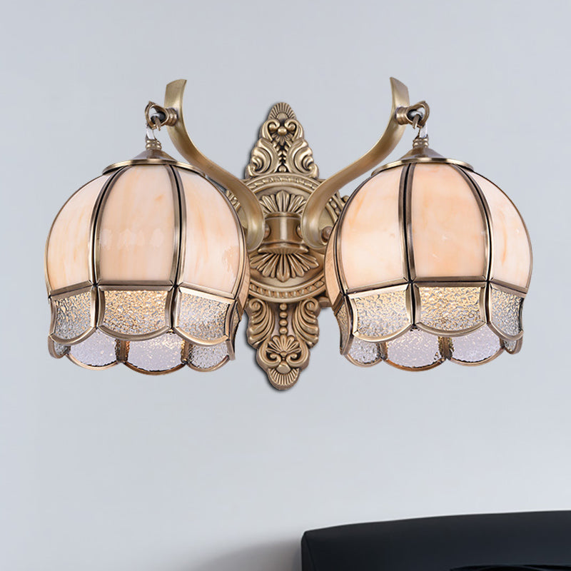 Globe Dining Room Sconce Light Traditionalism Metal 2-Bulb Brass Wall Light Fixture Clearhalo 'Wall Lamps & Sconces' 'Wall Lights' Lighting' 273428