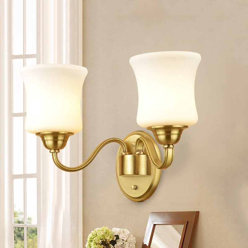 Cylinder Shade Bedroom Wall Mount Light Traditional Style Milky Glass 1/2-Light Brass Finish Wall Lamp Clearhalo 'Wall Lamps & Sconces' 'Wall Lights' Lighting' 273573