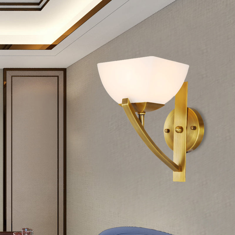 Brass 1/2-Light Wall Sconce Lamp Modernism Stylish Frosted Glass Bowl Shade Wall Light for Bedroom Clearhalo 'Wall Lamps & Sconces' 'Wall Lights' Lighting' 273578