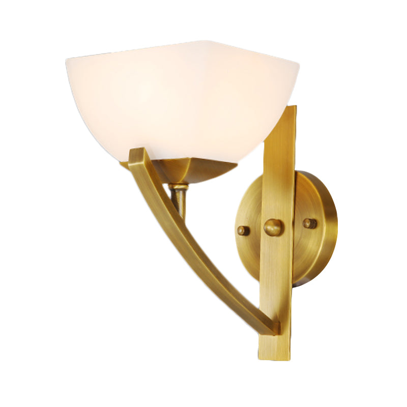 Brass 1/2-Light Wall Sconce Lamp Modernism Stylish Frosted Glass Bowl Shade Wall Light for Bedroom Clearhalo 'Wall Lamps & Sconces' 'Wall Lights' Lighting' 273580