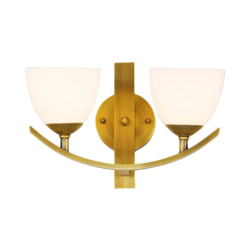 Brass 1/2-Light Wall Sconce Lamp Modernism Stylish Frosted Glass Bowl Shade Wall Light for Bedroom Clearhalo 'Wall Lamps & Sconces' 'Wall Lights' Lighting' 273585