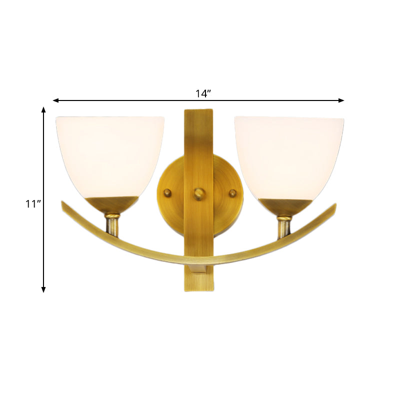 Brass 1/2-Light Wall Sconce Lamp Modernism Stylish Frosted Glass Bowl Shade Wall Light for Bedroom Clearhalo 'Wall Lamps & Sconces' 'Wall Lights' Lighting' 273586