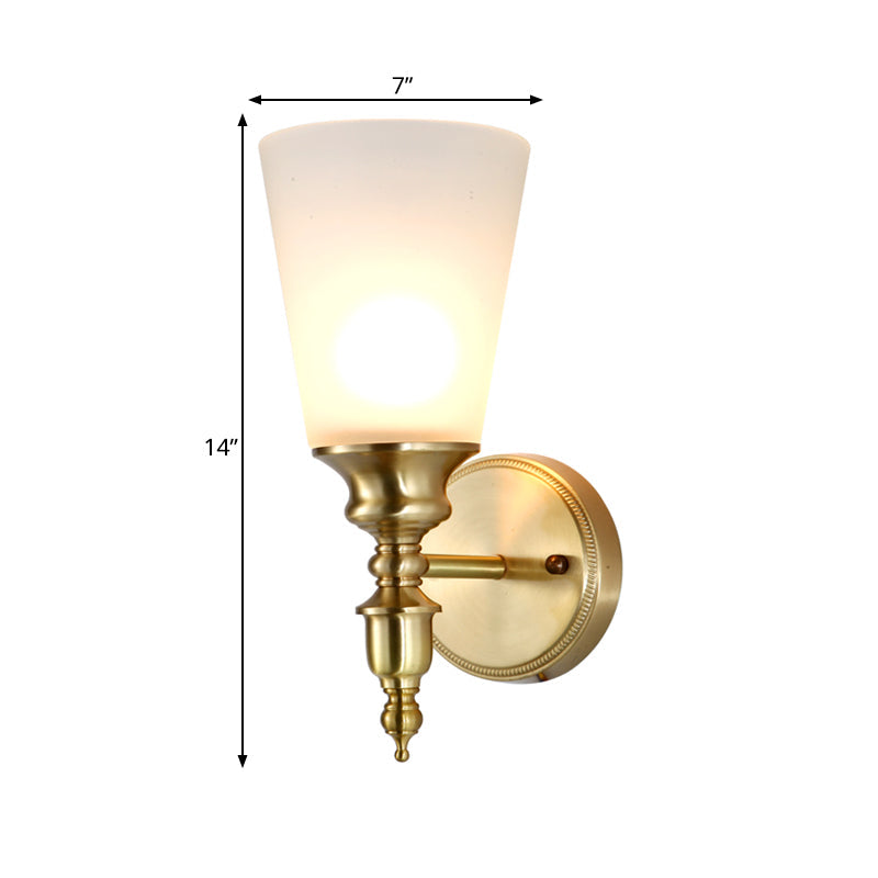 Frosted Glass Conical Wall Mounted Light Vintage Style 1/2-Head Indoor Wall Lighting in Brass Clearhalo 'Wall Lamps & Sconces' 'Wall Lights' Lighting' 273609