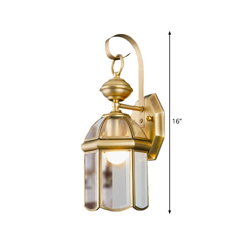 Brass 1-Light Wall Light Sconce Traditional Metal Lantern Wall Mounted Lamp with Clear Glass Shade Clearhalo 'Wall Lamps & Sconces' 'Wall Lights' Lighting' 273686