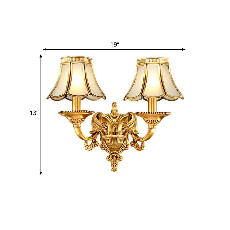 Traditional Scallop Sconce Light 1/2-Bulb Metal Wall Lighting Fixture in Brass for Living Room Clearhalo 'Wall Lamps & Sconces' 'Wall Lights' Lighting' 274445