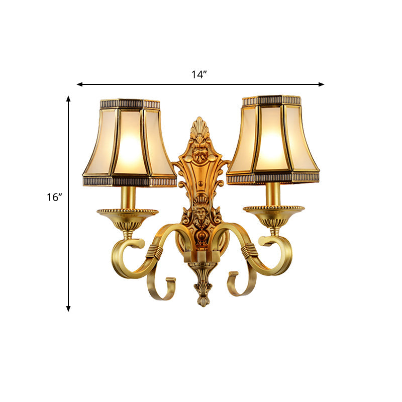 Brass Cone Wall Lamp Traditionalist Metal 1/2 Lights Bedroom Wall Mount Lighting with Beveled Glass Panel Clearhalo 'Wall Lamps & Sconces' 'Wall Lights' Lighting' 274499