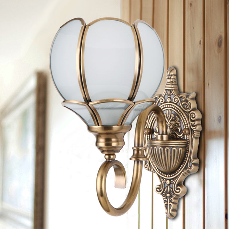 Traditional Flower Sconce Light Fixture 1/2-Bulb Metal Wall Lamp in Brass for Bedroom Clearhalo 'Wall Lamps & Sconces' 'Wall Lights' Lighting' 274845