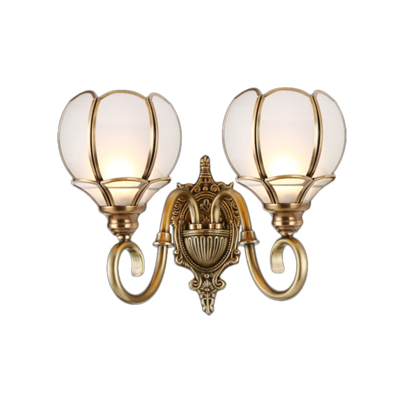 Traditional Flower Sconce Light Fixture 1/2-Bulb Metal Wall Lamp in Brass for Bedroom Clearhalo 'Wall Lamps & Sconces' 'Wall Lights' Lighting' 274852