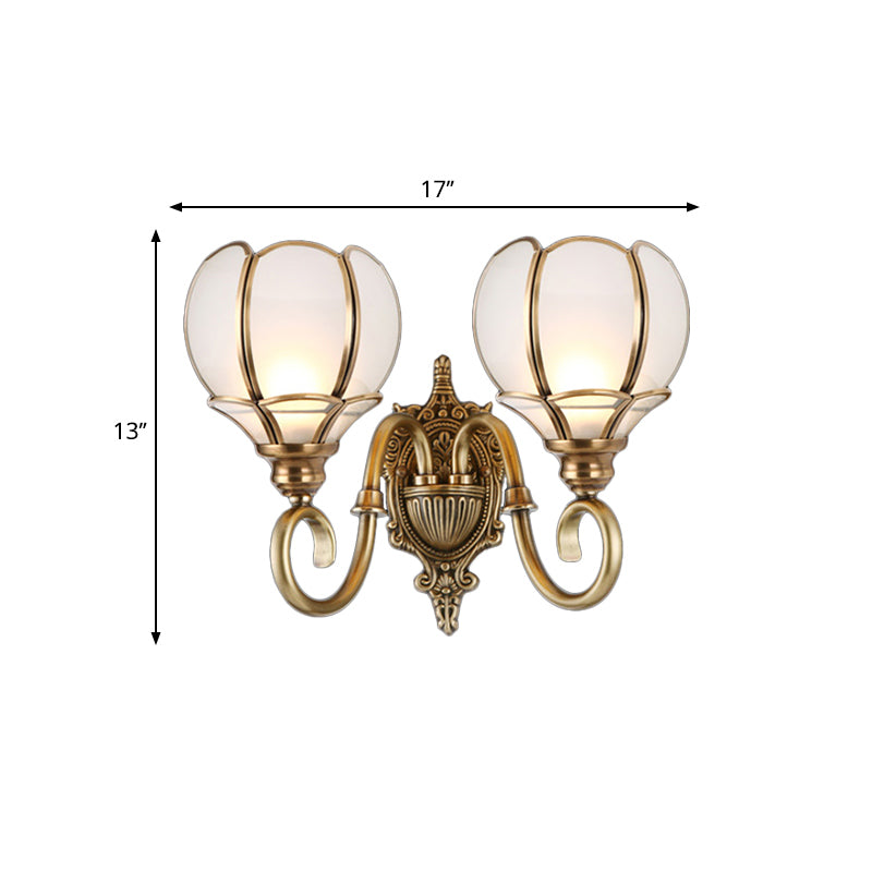 Traditional Flower Sconce Light Fixture 1/2-Bulb Metal Wall Lamp in Brass for Bedroom Clearhalo 'Wall Lamps & Sconces' 'Wall Lights' Lighting' 274853