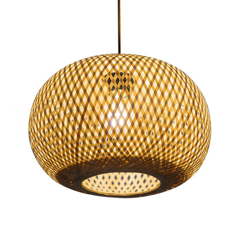 Modernism 1 Bulb Pendant Lighting Wood Donut/Hat Hanging Light Fixture with Bamboo Shade Clearhalo 'Ceiling Lights' 'Modern Pendants' 'Modern' 'Pendant Lights' 'Pendants' Lighting' 274942