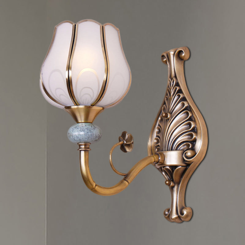 1/2-Head Bloom Wall Light Traditionalism Brass Metal Wall Sconce Lighting for Living Room Clearhalo 'Wall Lamps & Sconces' 'Wall Lights' Lighting' 274992