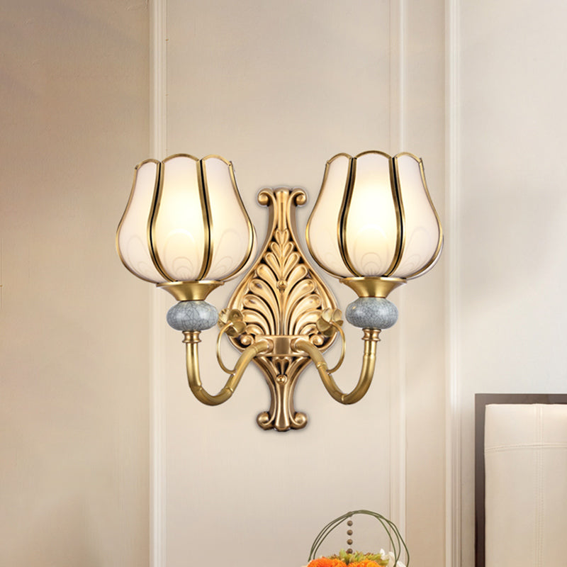 1/2-Head Bloom Wall Light Traditionalism Brass Metal Wall Sconce Lighting for Living Room Clearhalo 'Wall Lamps & Sconces' 'Wall Lights' Lighting' 274998