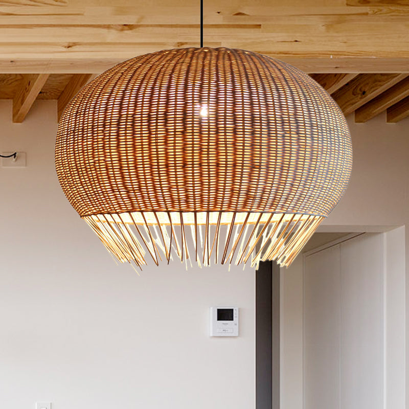 Rustic Woven Hanging Light Rattan 1 Bulb Ceiling Pendant Lamp in Wood for Restaurant Wood Clearhalo 'Ceiling Lights' 'Modern Pendants' 'Modern' 'Pendant Lights' 'Pendants' Lighting' 275047