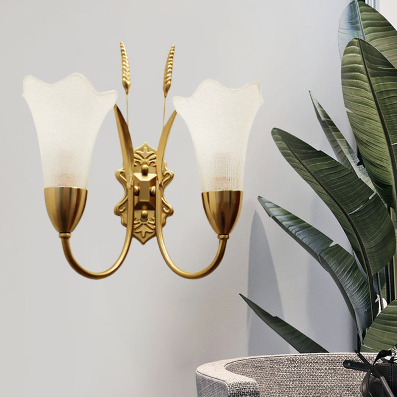 Opal Glass Petal Wall Sconce Fixture Lodge Stylish 1/2-Light Living Room Wall Lamp in Brass Clearhalo 'Wall Lamps & Sconces' 'Wall Lights' Lighting' 275211