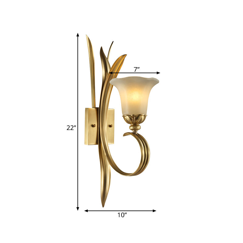 Brass Finish 1/2-Light Wall Mount Lamp Vintage Style Frosted Glass Flared Shade Wall Lighting for Hallway Clearhalo 'Wall Lamps & Sconces' 'Wall Lights' Lighting' 275256