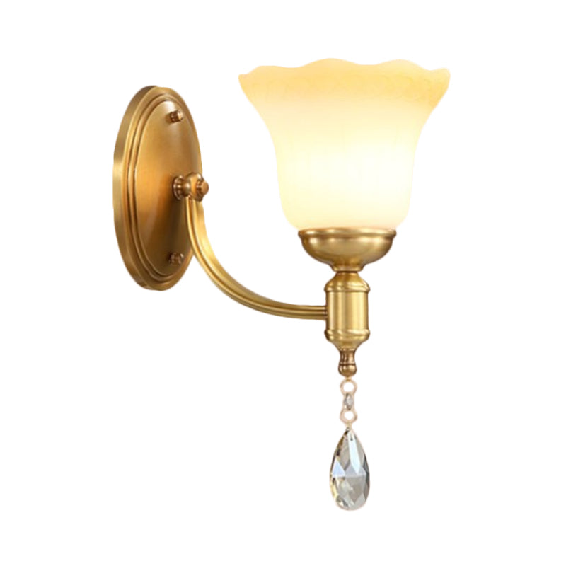 Bell Shade Bedroom Wall Mount Lamp Vintage Stylish Frosted Glass 1/2-Light Brass Finish Wall Sconce Clearhalo 'Wall Lamps & Sconces' 'Wall Lights' Lighting' 275278