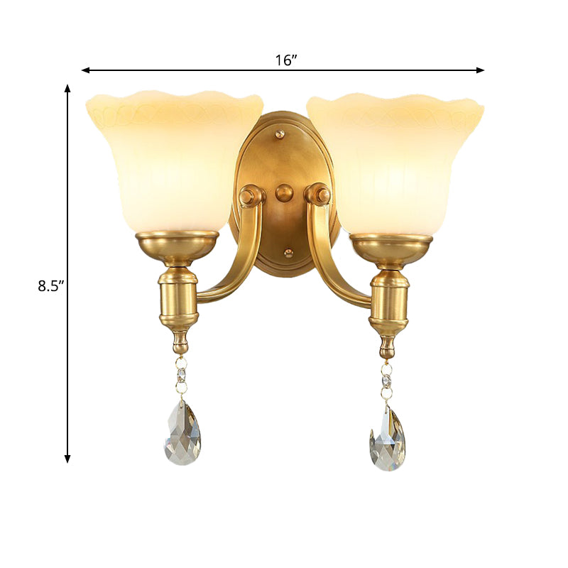 Bell Shade Bedroom Wall Mount Lamp Vintage Stylish Frosted Glass 1/2-Light Brass Finish Wall Sconce Clearhalo 'Wall Lamps & Sconces' 'Wall Lights' Lighting' 275284