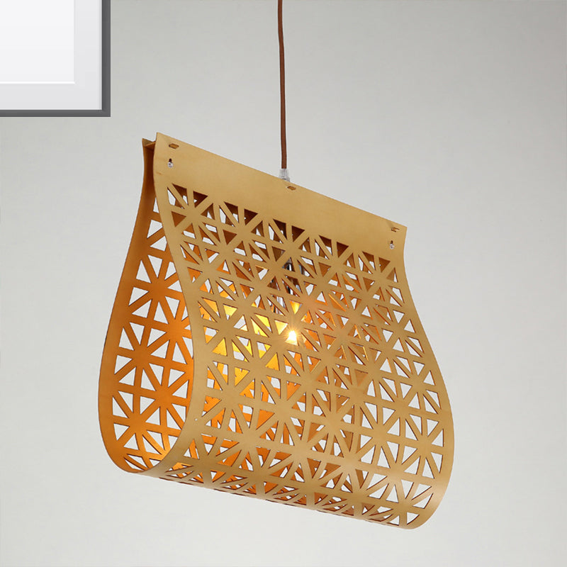 Wood Curved Suspension Pendant Contemporary 1 Bulb Hanging Light Fixture in Beige Wood Clearhalo 'Ceiling Lights' 'Modern Pendants' 'Modern' 'Pendant Lights' 'Pendants' Lighting' 275479