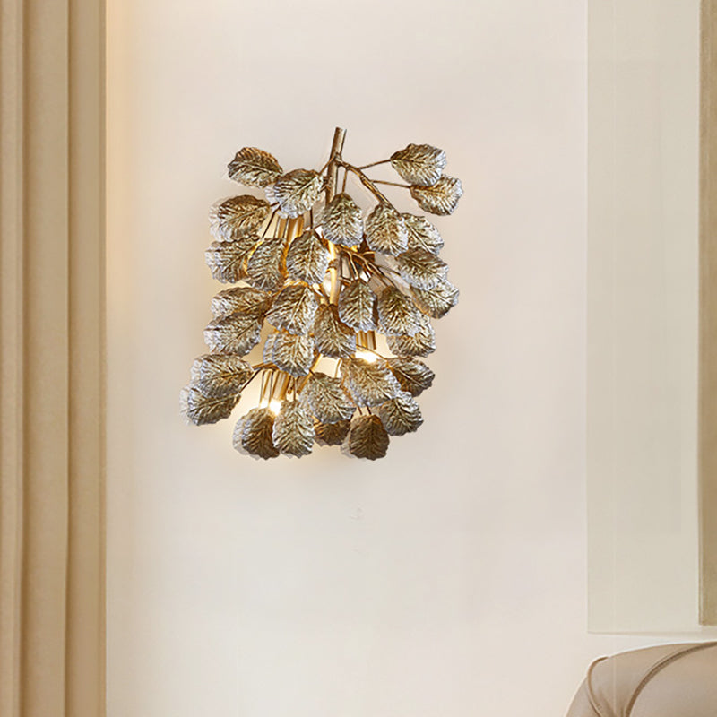 Traditional Style Leaf Shape Wall Lamp 3 Lights Aluminum Wall Sconce Fixture in Bronze for Living Room Silver Clearhalo 'Wall Lamps & Sconces' 'Wall Lights' Lighting' 275490