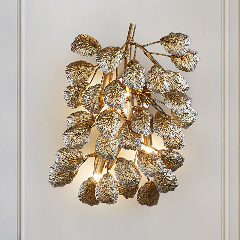 Traditional Style Leaf Shape Wall Lamp 3 Lights Aluminum Wall Sconce Fixture in Bronze for Living Room Clearhalo 'Wall Lamps & Sconces' 'Wall Lights' Lighting' 275491