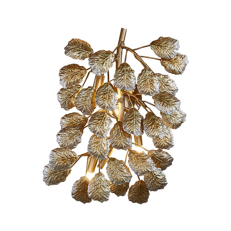 Traditional Style Leaf Shape Wall Lamp 3 Lights Aluminum Wall Sconce Fixture in Bronze for Living Room Clearhalo 'Wall Lamps & Sconces' 'Wall Lights' Lighting' 275493