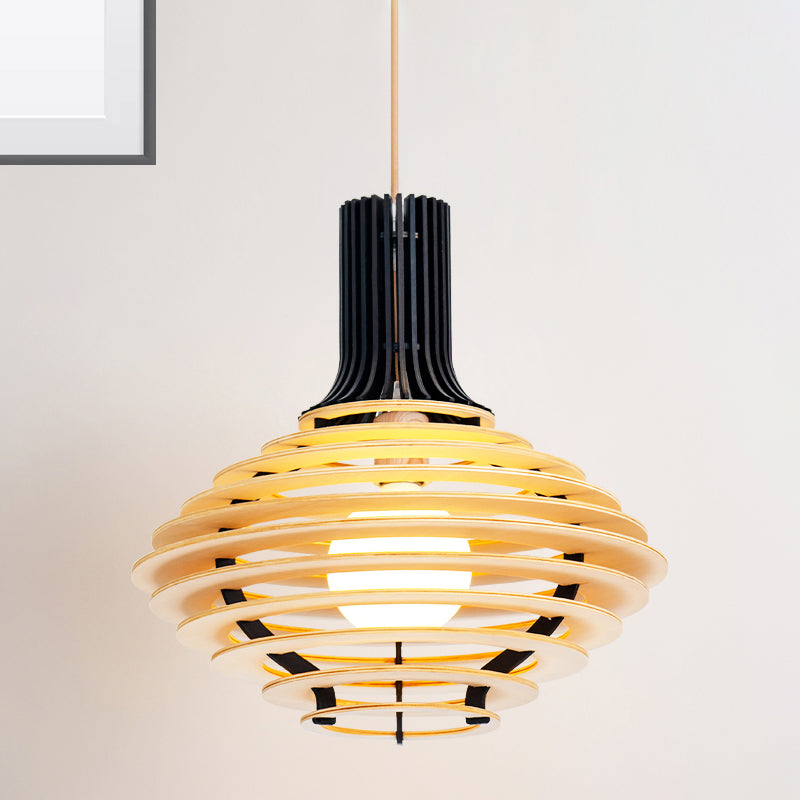 Wood Jar Pendant Lighting Tradition 1 Bulb Black/Beige Hanging Lamp Kit for Restaurant Black Clearhalo 'Ceiling Lights' 'Modern Pendants' 'Modern' 'Pendant Lights' 'Pendants' Lighting' 275556