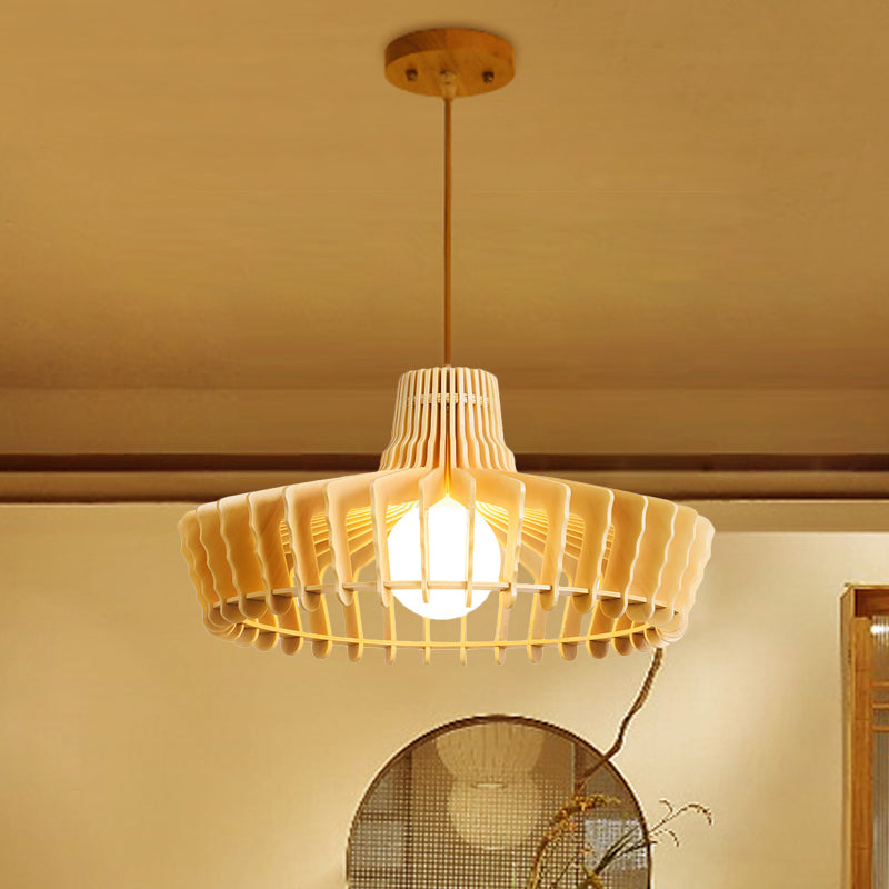 Beige Orb/Hat Hanging Lamp Contemporary 1 Head Wood Ceiling Pendant Light for Restaurant Clearhalo 'Ceiling Lights' 'Modern Pendants' 'Modern' 'Pendant Lights' 'Pendants' Lighting' 275662