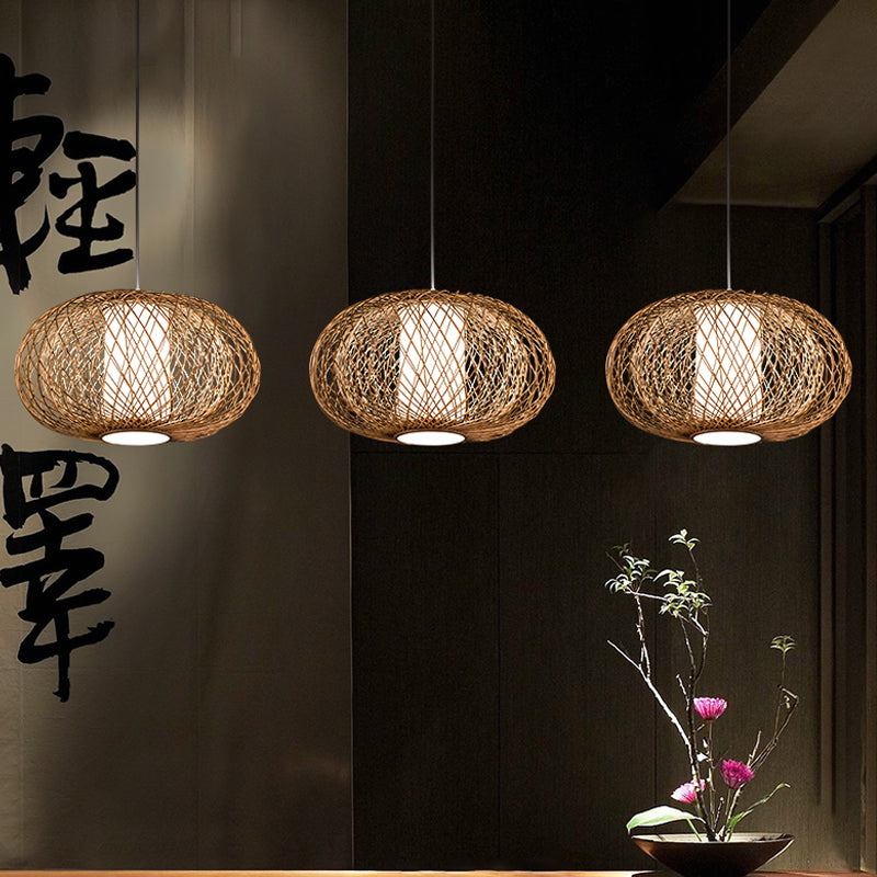 Rustic Lantern Hanging Light Bamboo 1 Bulb Ceiling Pendant Lamp in Wood for Teahouse Clearhalo 'Ceiling Lights' 'Modern Pendants' 'Modern' 'Pendant Lights' 'Pendants' Lighting' 275995