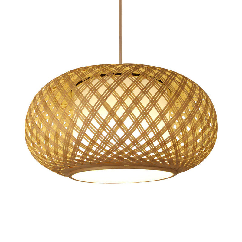 1 Bulb Tearoom Ceiling Light Asian Wood Pendant Light Fixture with Lantern Bamboo Shade Clearhalo 'Ceiling Lights' 'Modern Pendants' 'Modern' 'Pendant Lights' 'Pendants' Lighting' 276039