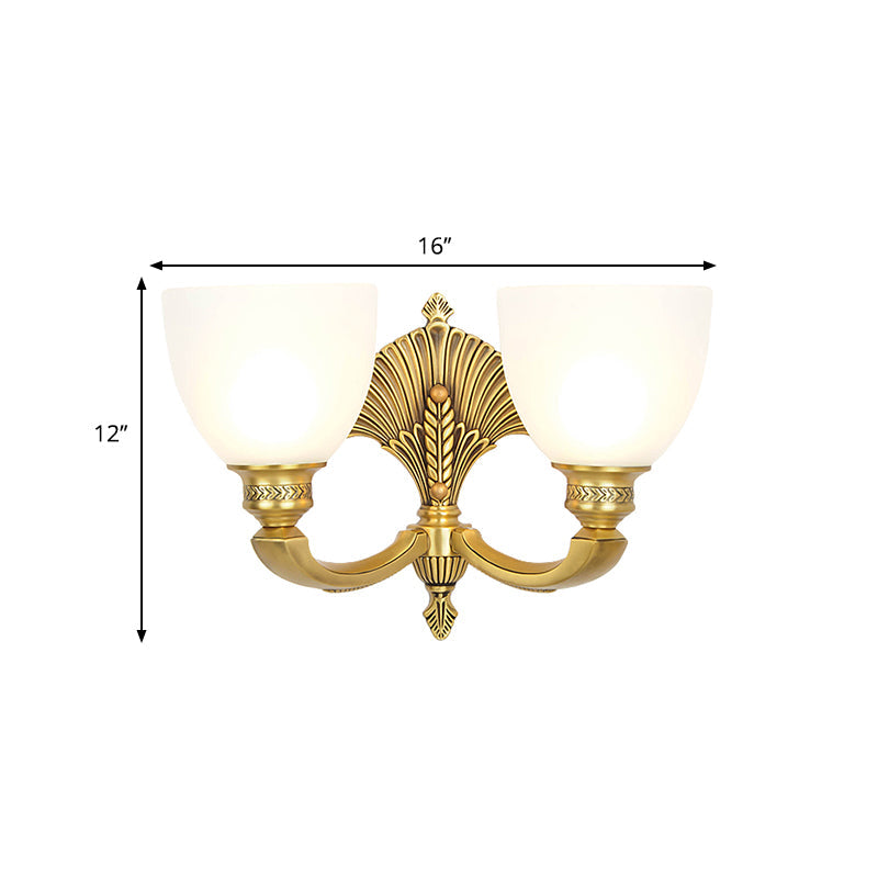 Bowl Shade Bedroom Sconce Lamp Vintage Stylish Frosted Glass 1/2-Head Gold Finish Wall Lighting Clearhalo 'Wall Lamps & Sconces' 'Wall Lights' Lighting' 276050