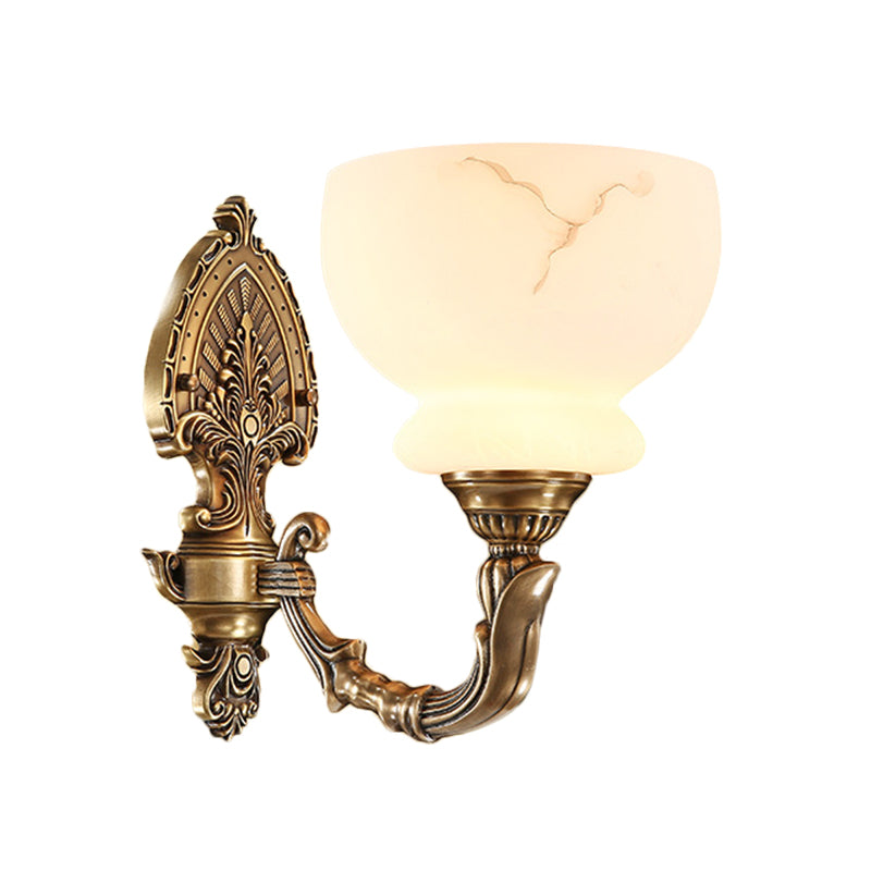 Colonial Style Bowl Shade Wall Mount Light 1/2-Light Frosted Glass Wall Lighting in Gold for Living Room Clearhalo 'Wall Lamps & Sconces' 'Wall Lights' Lighting' 276054