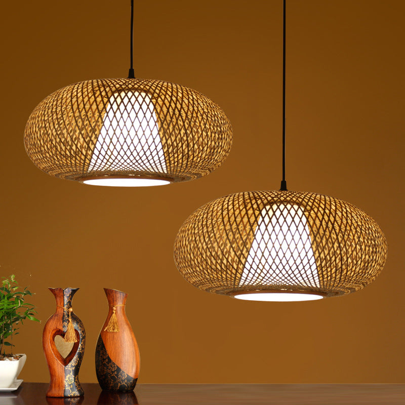 Curved Drum Pendant Lighting Tradition Bamboo 1 Bulb 12