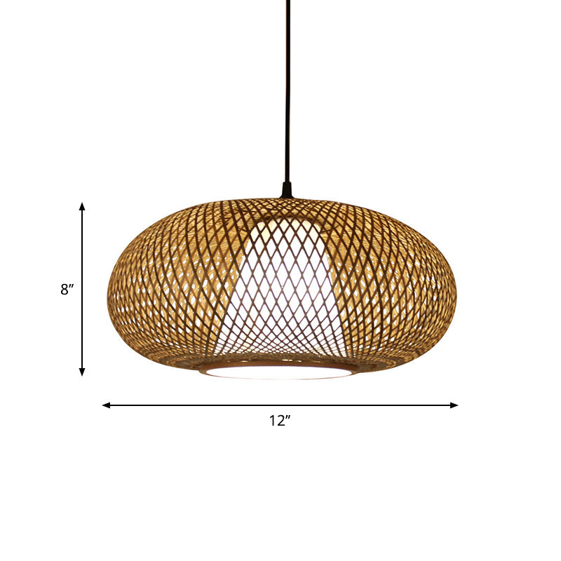 Curved Drum Pendant Lighting Tradition Bamboo 1 Bulb 12