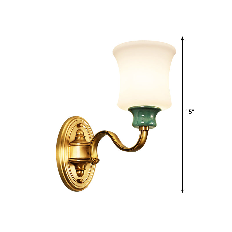 Metal Gold Finish Wall Sconce Bell 1/2-Bulb Vintage Style Wall Light Fixture with Milky Glass Shade Clearhalo 'Wall Lamps & Sconces' 'Wall Lights' Lighting' 276091