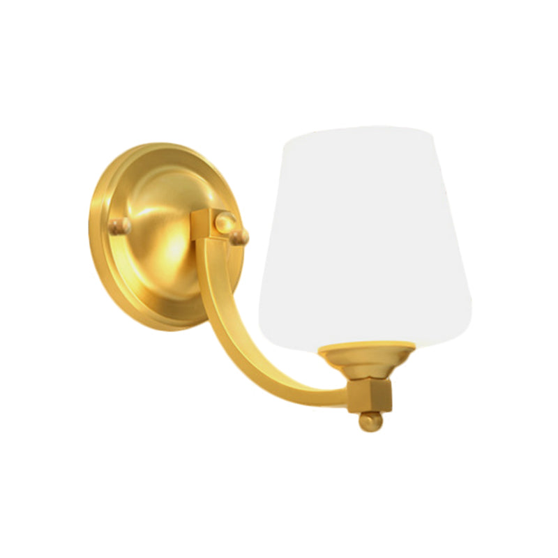 Gold 1/2-Bulb Wall Sconce Lamp Modern Style White Glass Cup Shaped Wall Lighting for Bedroom Clearhalo 'Wall Lamps & Sconces' 'Wall Lights' Lighting' 276126