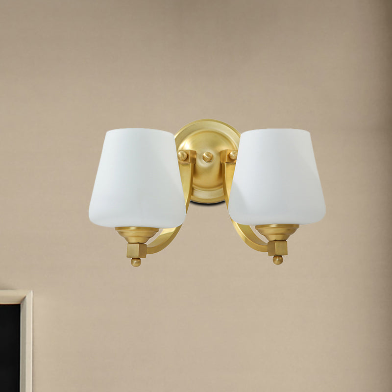 Gold 1/2-Bulb Wall Sconce Lamp Modern Style White Glass Cup Shaped Wall Lighting for Bedroom Clearhalo 'Wall Lamps & Sconces' 'Wall Lights' Lighting' 276130