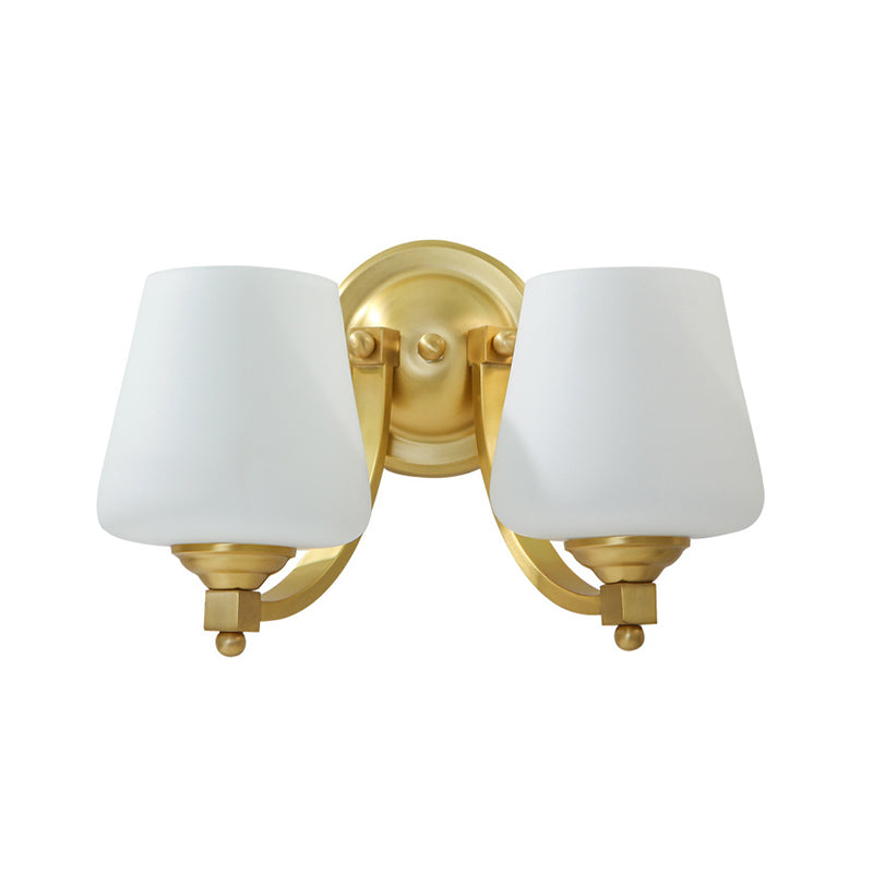 Gold 1/2-Bulb Wall Sconce Lamp Modern Style White Glass Cup Shaped Wall Lighting for Bedroom Clearhalo 'Wall Lamps & Sconces' 'Wall Lights' Lighting' 276132