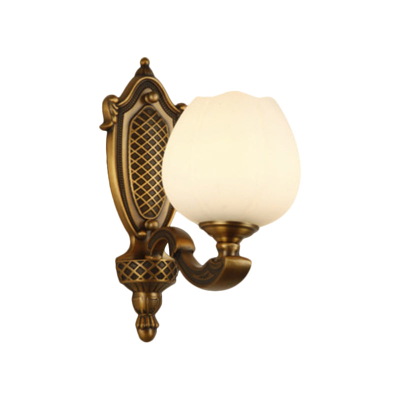 Bowl White Glass Wall Lamp Vintage Style 1/2-Head Bedroom Wall Sconce Light in Brass Clearhalo 'Wall Lamps & Sconces' 'Wall Lights' Lighting' 276190