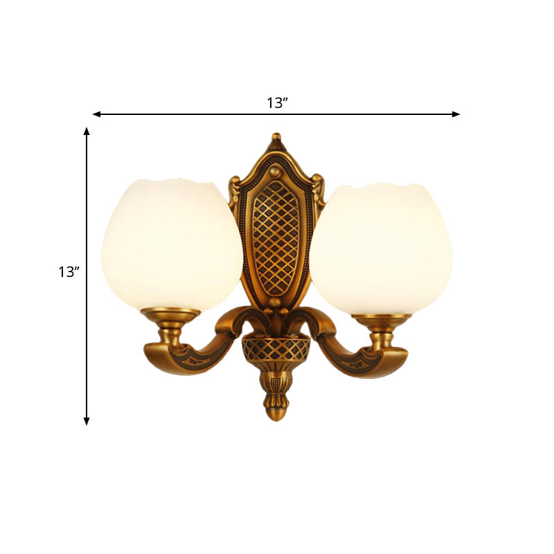 Bowl White Glass Wall Lamp Vintage Style 1/2-Head Bedroom Wall Sconce Light in Brass Clearhalo 'Wall Lamps & Sconces' 'Wall Lights' Lighting' 276197