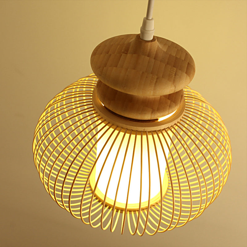 Urn Pendant Lighting Tradition Bamboo 1 Bulb Black/Wood Hanging Lamp Kit for Bedroom, 10