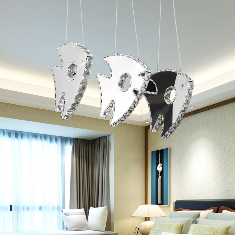 Chrome Fish Cluster Pendant Light Modernism LED Crystal Suspended Lighting Fixture in Warm/White Light Chrome White Clearhalo 'Ceiling Lights' 'Modern Pendants' 'Modern' 'Pendant Lights' 'Pendants' Lighting' 276232