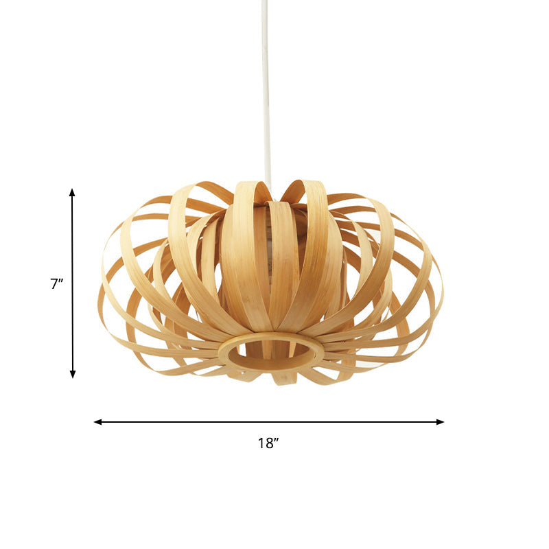 1-Light Oval Pendant Lighting Wooden Shade Nordic Style Hanging Lamp with Adjustable Cord, 18