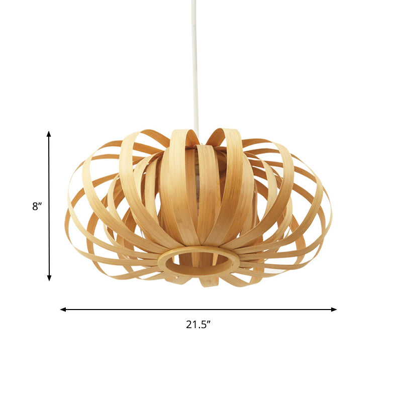 1-Light Oval Pendant Lighting Wooden Shade Nordic Style Hanging Lamp with Adjustable Cord, 18