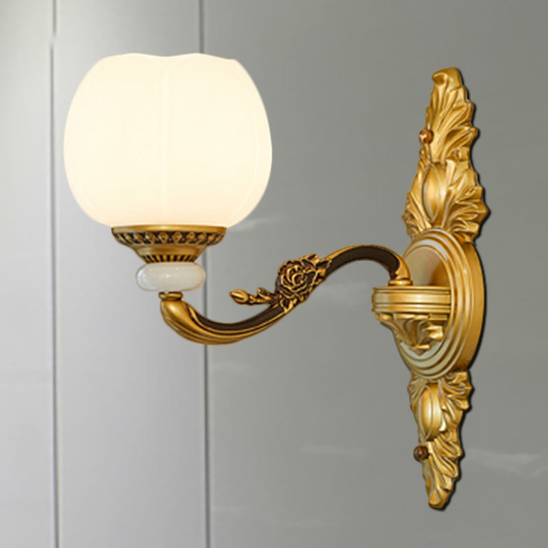 Vintage Style Globe Wall Light Sconce 1/2-Light Milky Glass and Metallic Wall Lamp in Gold for Corridor Clearhalo 'Wall Lamps & Sconces' 'Wall Lights' Lighting' 276265