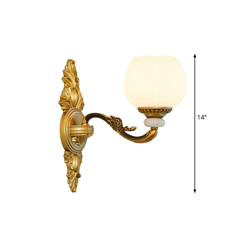 Vintage Style Globe Wall Light Sconce 1/2-Light Milky Glass and Metallic Wall Lamp in Gold for Corridor Clearhalo 'Wall Lamps & Sconces' 'Wall Lights' Lighting' 276268