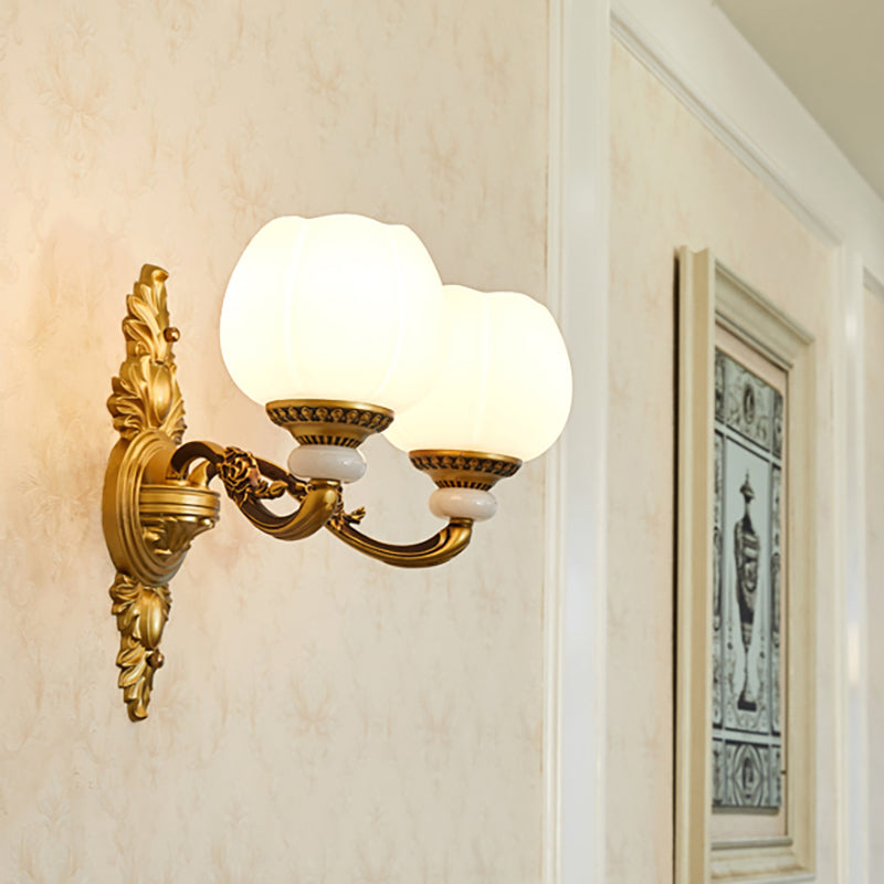 Vintage Style Globe Wall Light Sconce 1/2-Light Milky Glass and Metallic Wall Lamp in Gold for Corridor Clearhalo 'Wall Lamps & Sconces' 'Wall Lights' Lighting' 276270