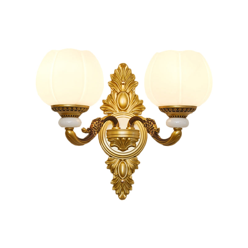 Vintage Style Globe Wall Light Sconce 1/2-Light Milky Glass and Metallic Wall Lamp in Gold for Corridor Clearhalo 'Wall Lamps & Sconces' 'Wall Lights' Lighting' 276272